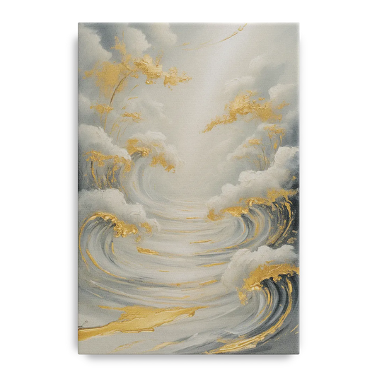 Tranquil Elegance in White and Gold - Canvas Wall Art