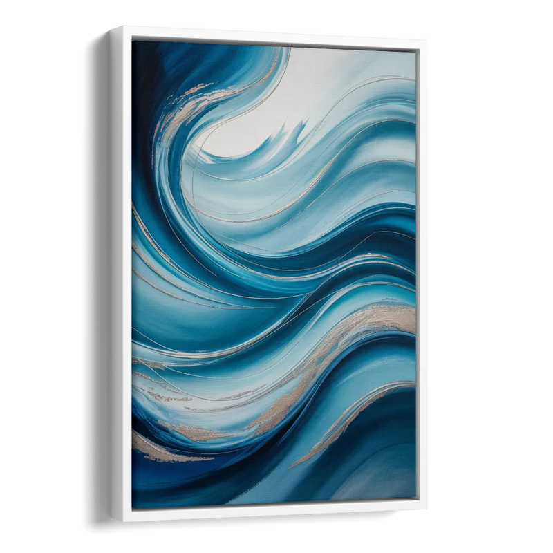 Tranquil Oceanic Movement Blue Abstract Side - White Canvas Wall Art