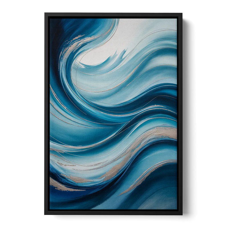 Tranquil Oceanic Movement Blue Abstract Front - Black Canvas Wall Art