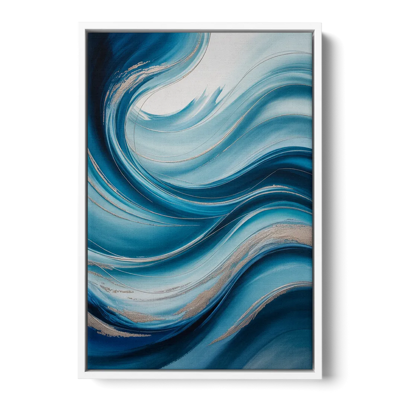 Tranquil Oceanic Movement Blue Abstract Front - White Canvas Wall Art