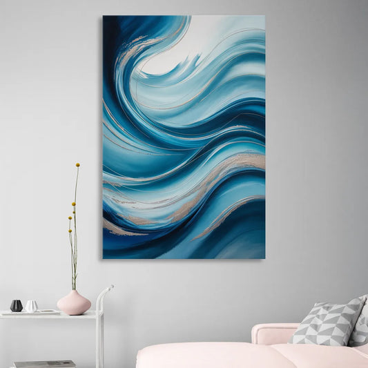 Tranquil Oceanic Movement Blue Abstract Living Room - Canvas Wall Art