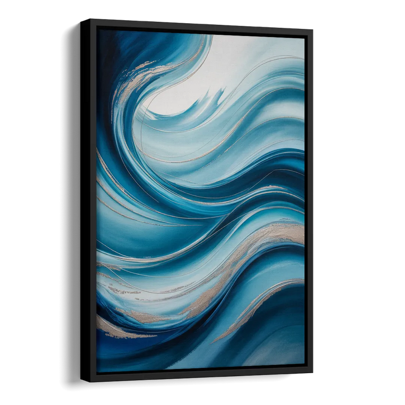 Tranquil Oceanic Movement Blue Abstract Side - Black Canvas Wall Art