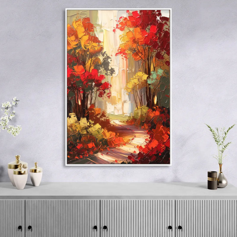 Traverse City Autumn Foliage Living Room - White Canvas Wall Art