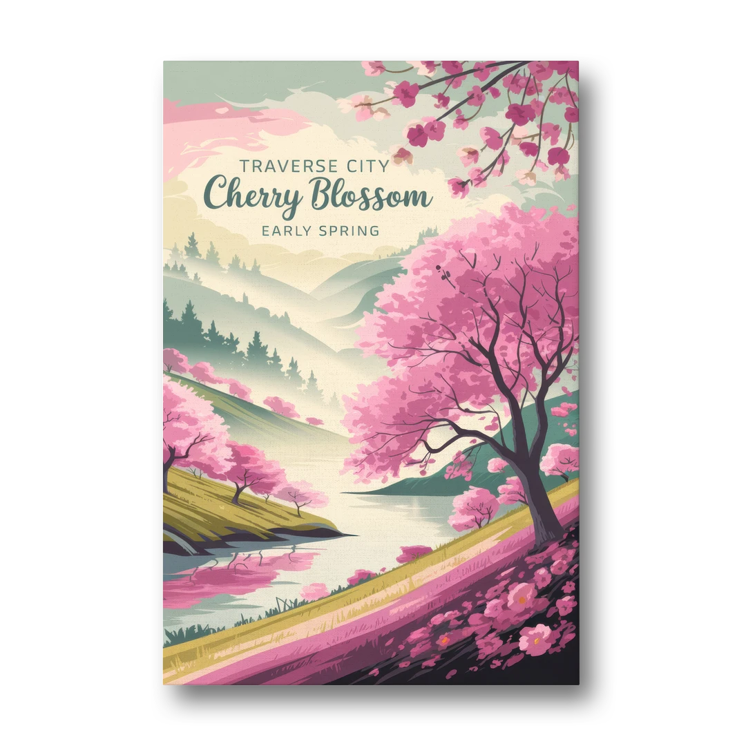 Traverse City Cherry Blossom Landscape - Canvas Wall Art - Front