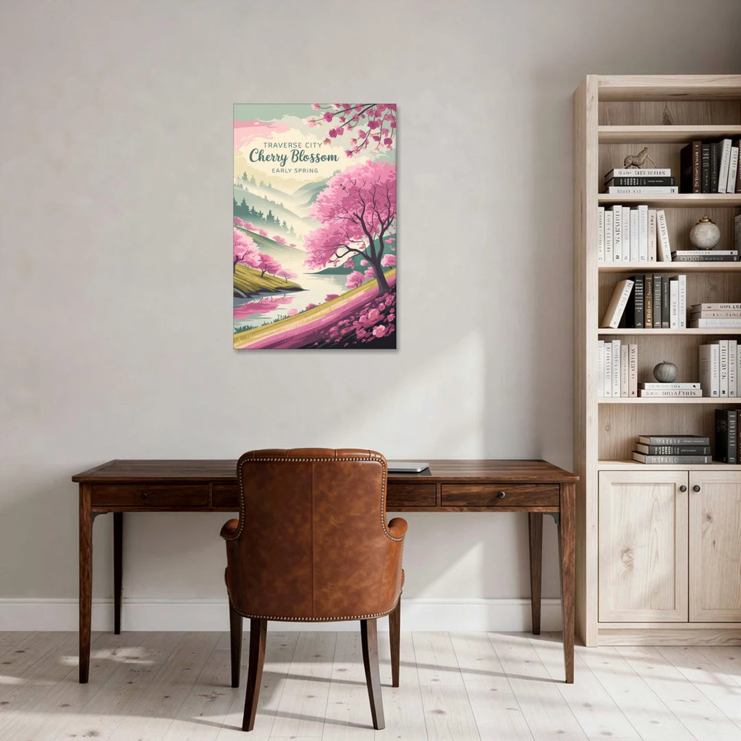 Traverse City Cherry Blossom Landscape - Canvas Wall Art - Office - 24x36