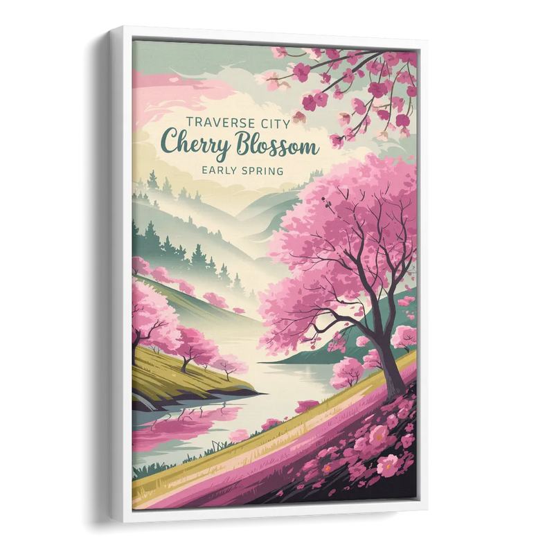 Traverse City Cherry Blossom Landscape Side - White Canvas Wall Art