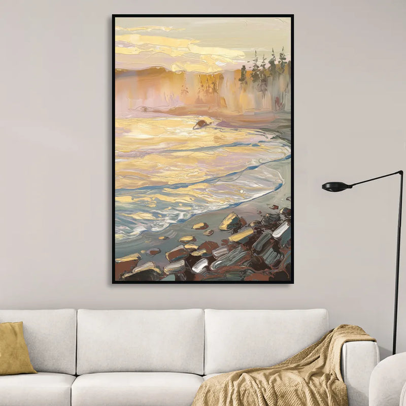 Traverse City Coastal Sunrise Sitting Room - Black Canvas Wall Art