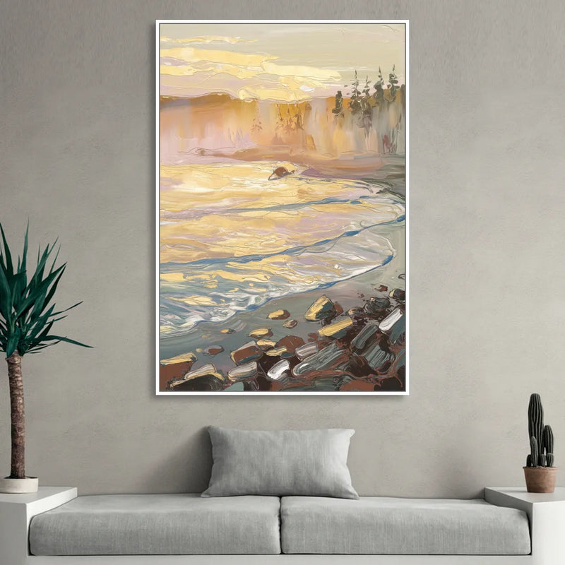Traverse City Coastal Sunrise Sitting Room - White Canvas Wall Art