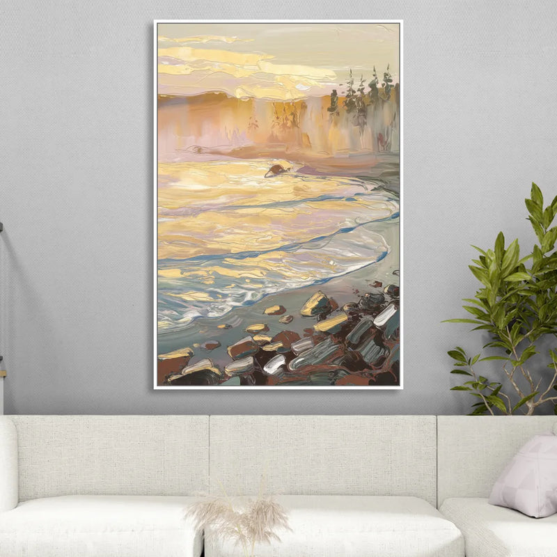 Traverse City Coastal Sunrise Living Room - White Canvas Wall Art