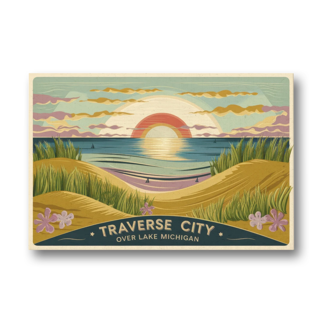 Traverse City Sunset Over Lake Michigan - Canvas Wall Art - Front