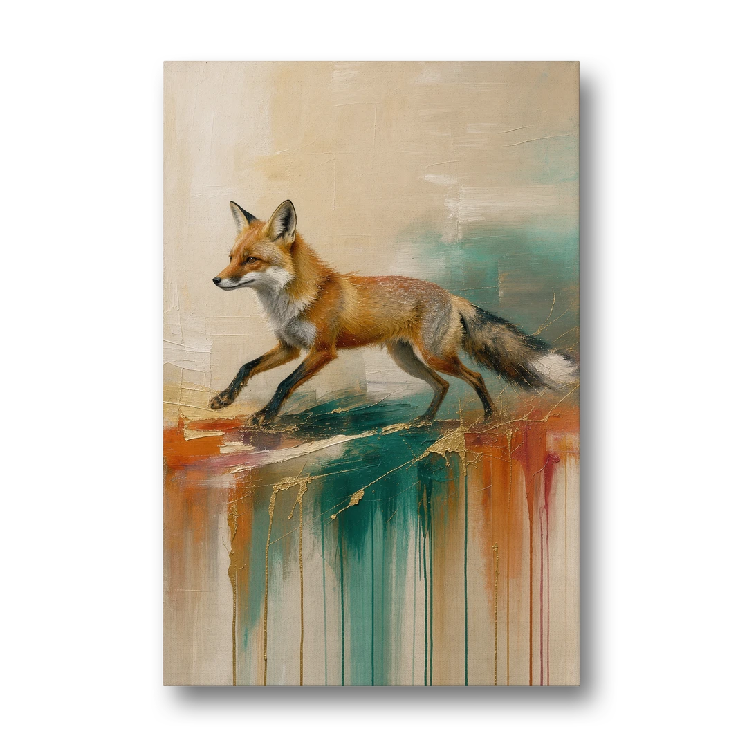 Trotting Fox in Teal Drips - Canvas Wall Art - Front