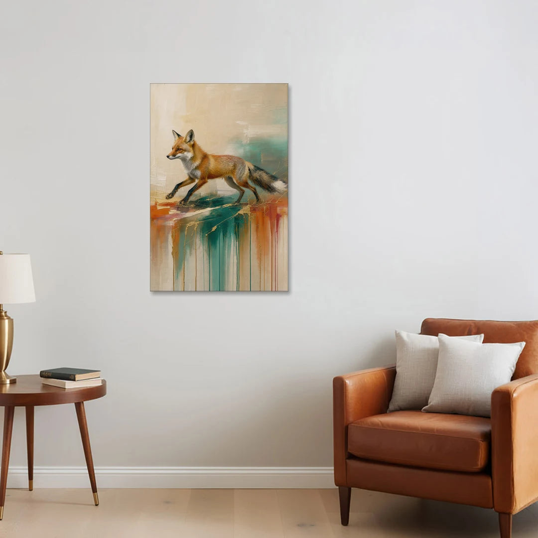 Trotting Fox in Teal Drips - Canvas Wall Art - Sofa - 24x36