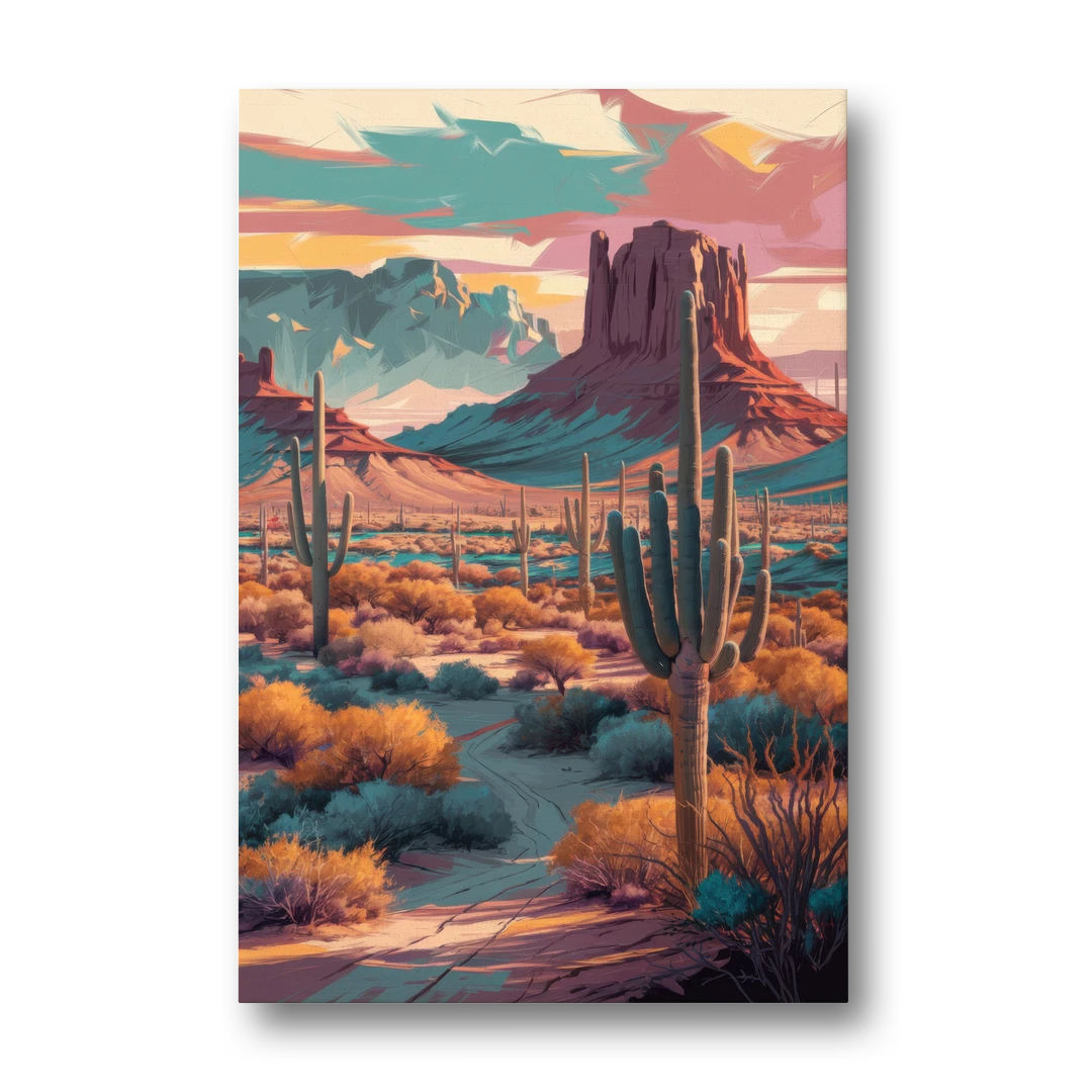 Tucson Cactus Landscape - Canvas Wall Art - Front