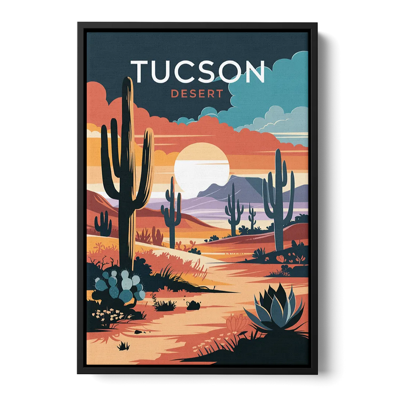 Tucson Desert Sunset Front - Black Canvas Wall Art