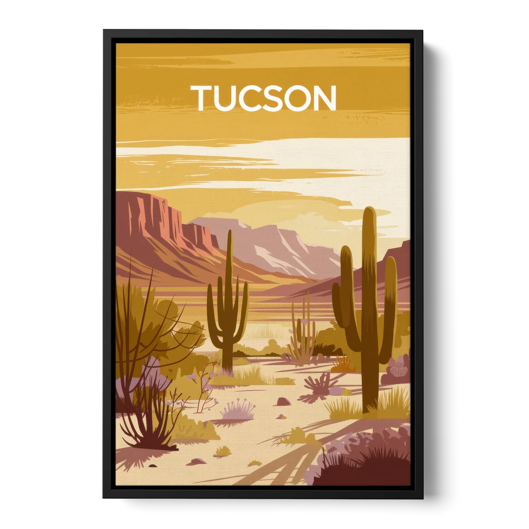 Tucson Mountain Views - Black Framed Canvas Wall Art - Front