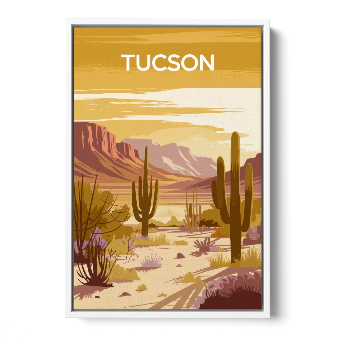 Tucson Mountain Views - White Framed Canvas Wall Art - Front