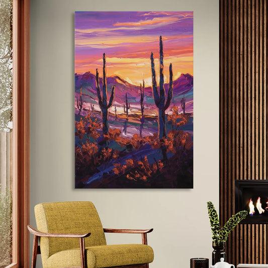 Tucson Saguaro Silhouettes Living Room - Canvas Wall Art