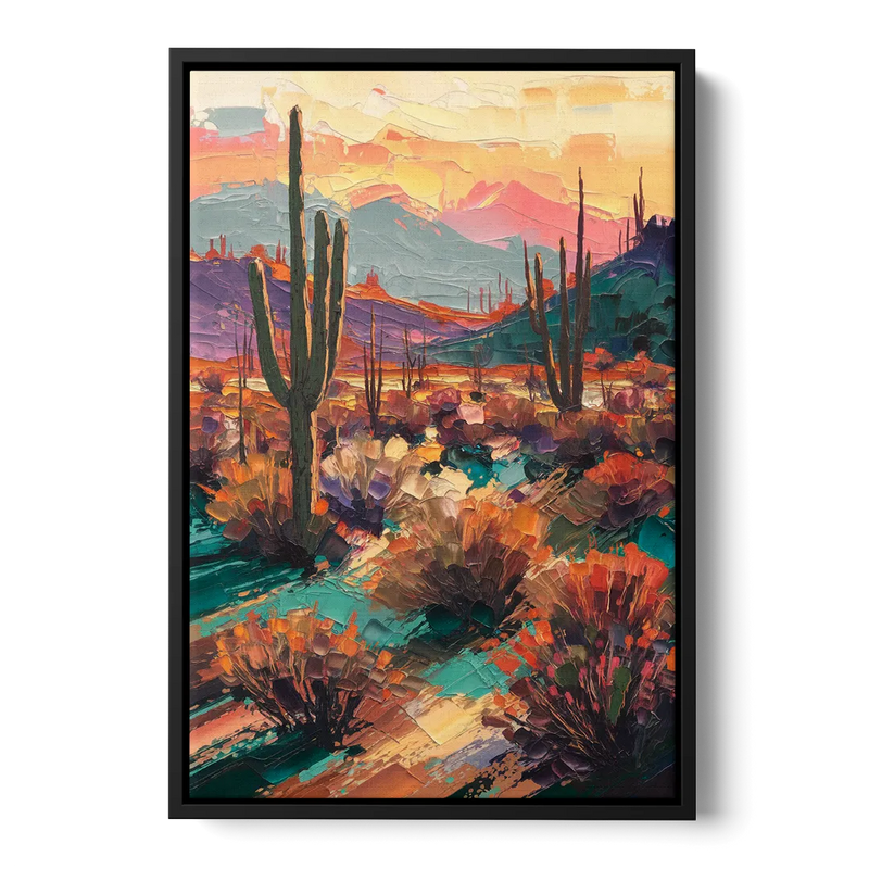 Tucson Sonoran Desert Front - Black Canvas Wall Art