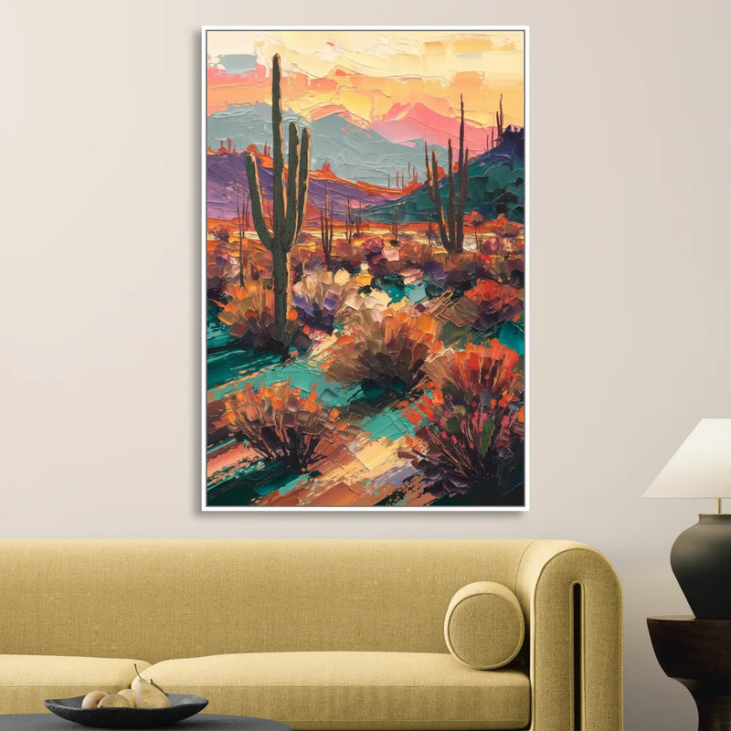 Tucson Sonoran Desert Sitting Room - White Canvas Wall Art
