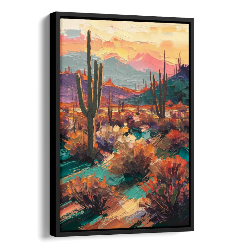 Tucson Sonoran Desert Side - Black Canvas Wall Art
