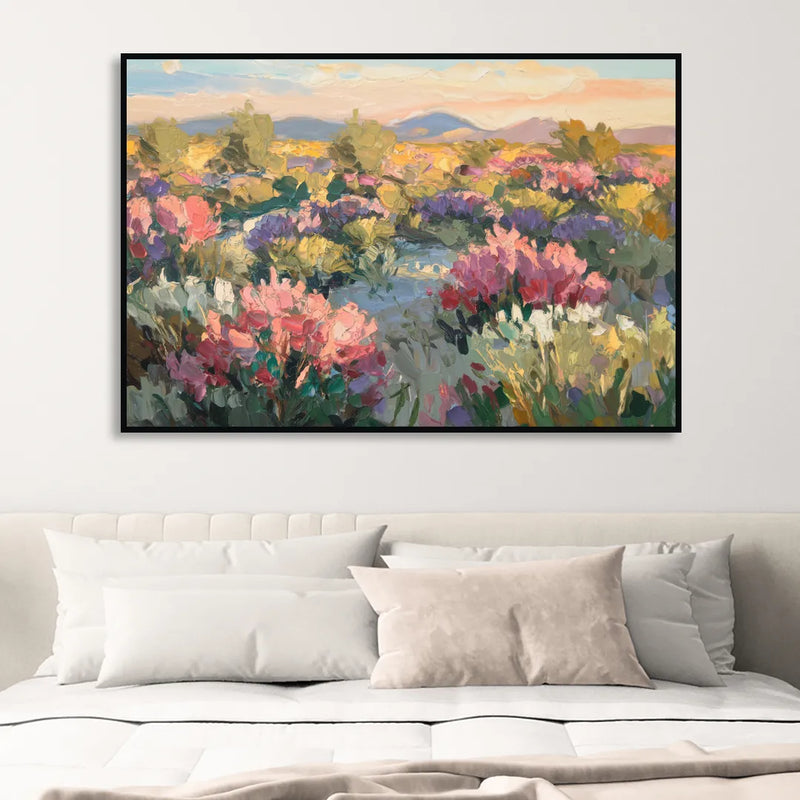 Tucson Wildflower Fields Sitting Room - Black Canvas Wall Art