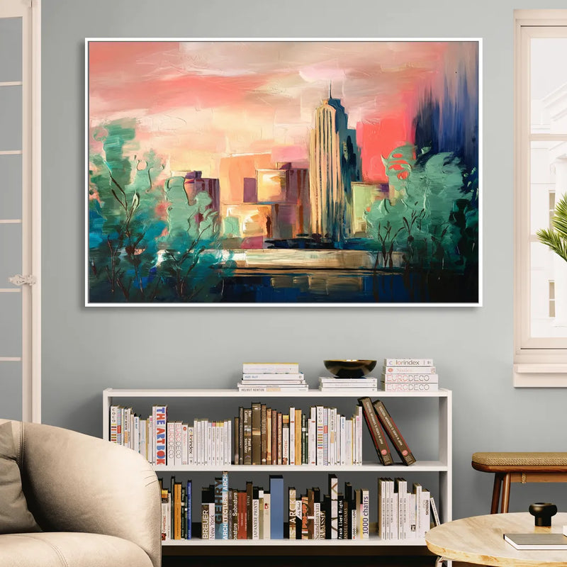 Tulsa Midtown Scenery Living Room - White Canvas Wall Art