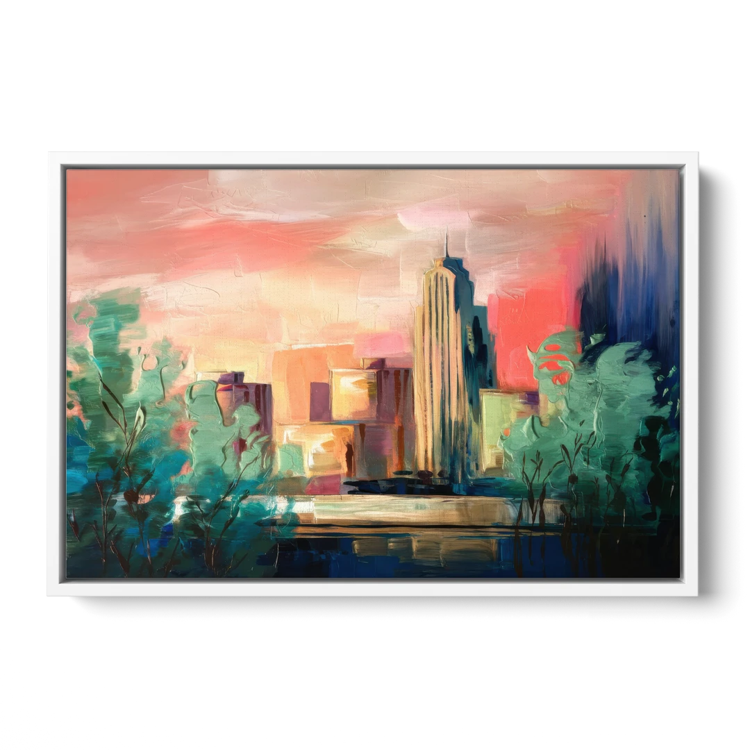 Tulsa Midtown Scenery - White Framed Canvas Wall Art - Front