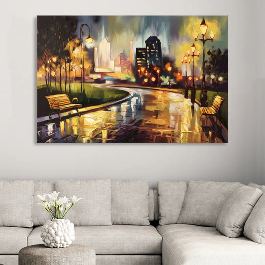 Tulsa Night Lights Living Room - Canvas Wall Art