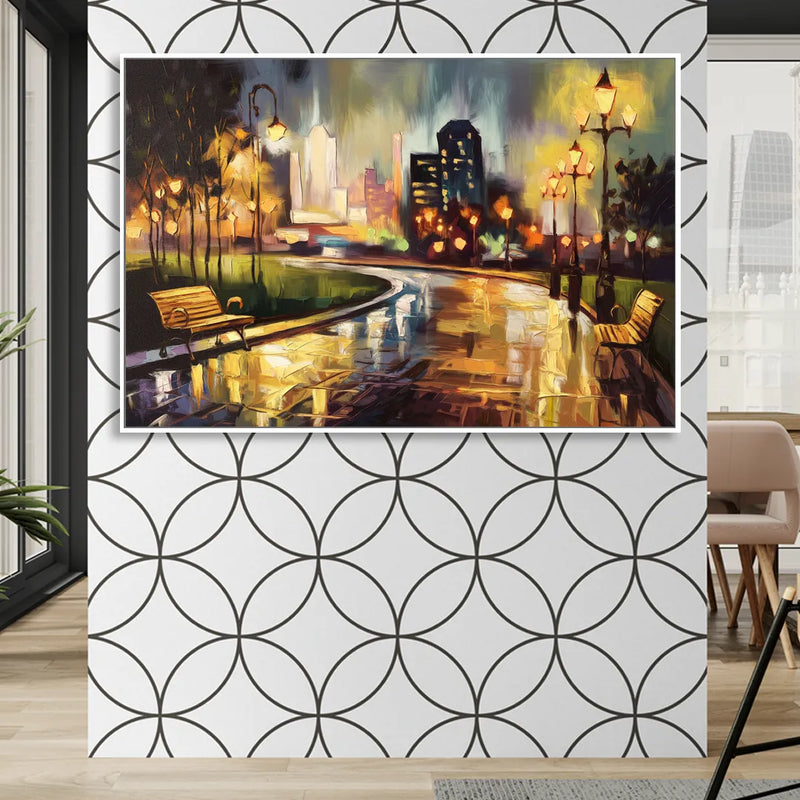 Tulsa Night Lights Living Room - White Canvas Wall Art
