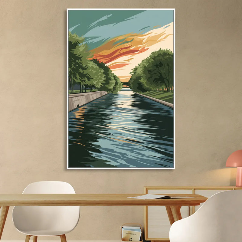 Tulsa Riverfront Views Living Room - White Canvas Wall Art