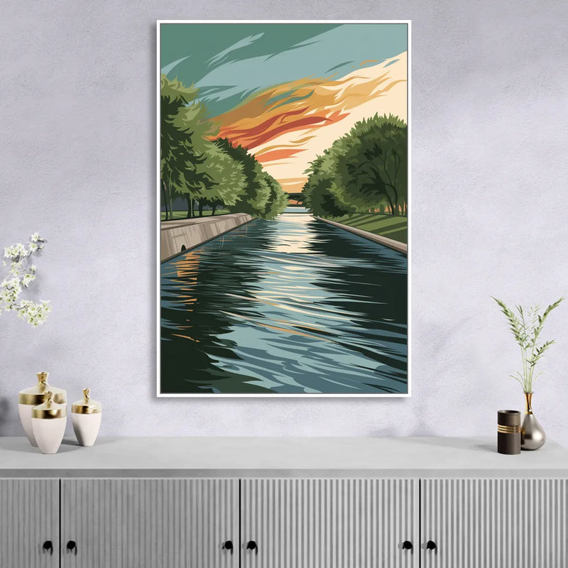 Tulsa Riverfront Views Sitting Room - White Canvas Wall Art