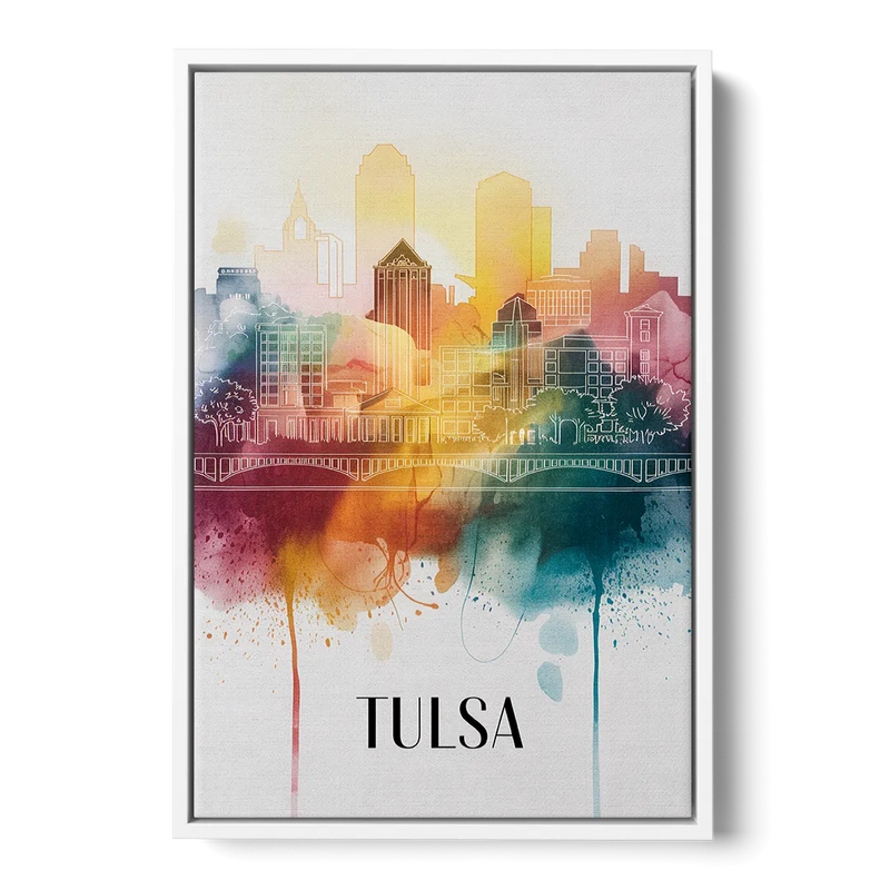 Tulsa Urban Charm Front - White Canvas Wall Art