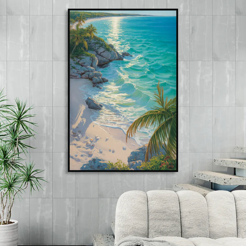 Tulum Beach Turquoise Sitting Room - Black Canvas Wall Art