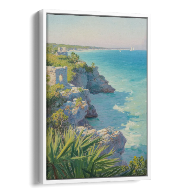 Tulum Cliff Ruins Side - White Canvas Wall Art