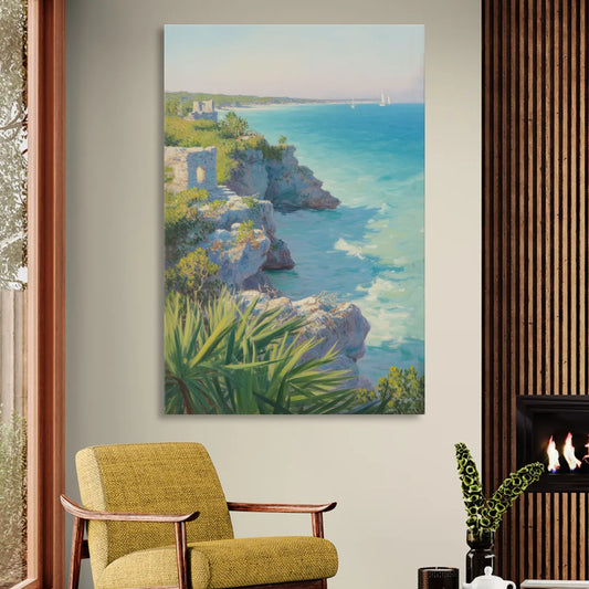 Tulum Cliff Ruins Living Room - Canvas Wall Art
