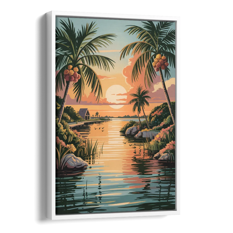 Tulum Lagoon Sunset Side - White Canvas Wall Art
