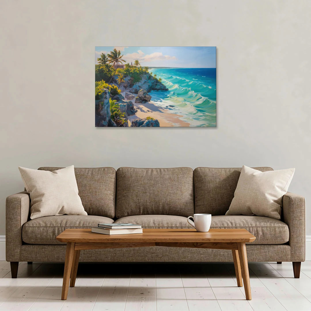 Tulum Ocean Cliffs - Canvas Wall Art - Sofa - 36x24