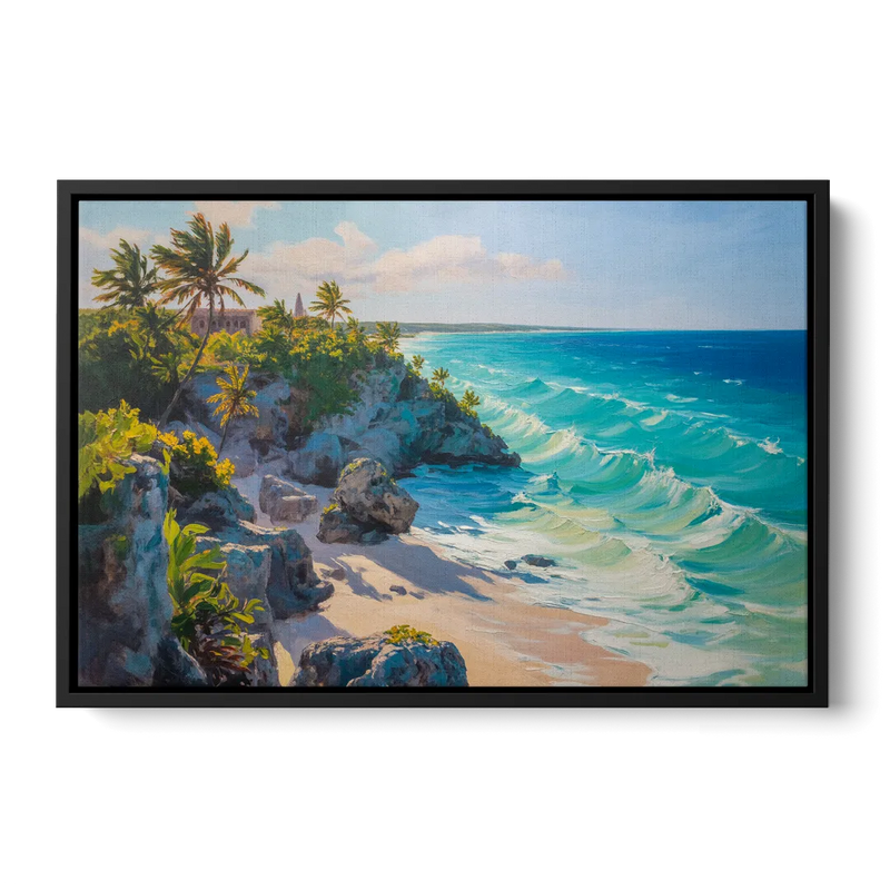 Tulum Ocean Cliffs Front - Black Canvas Wall Art