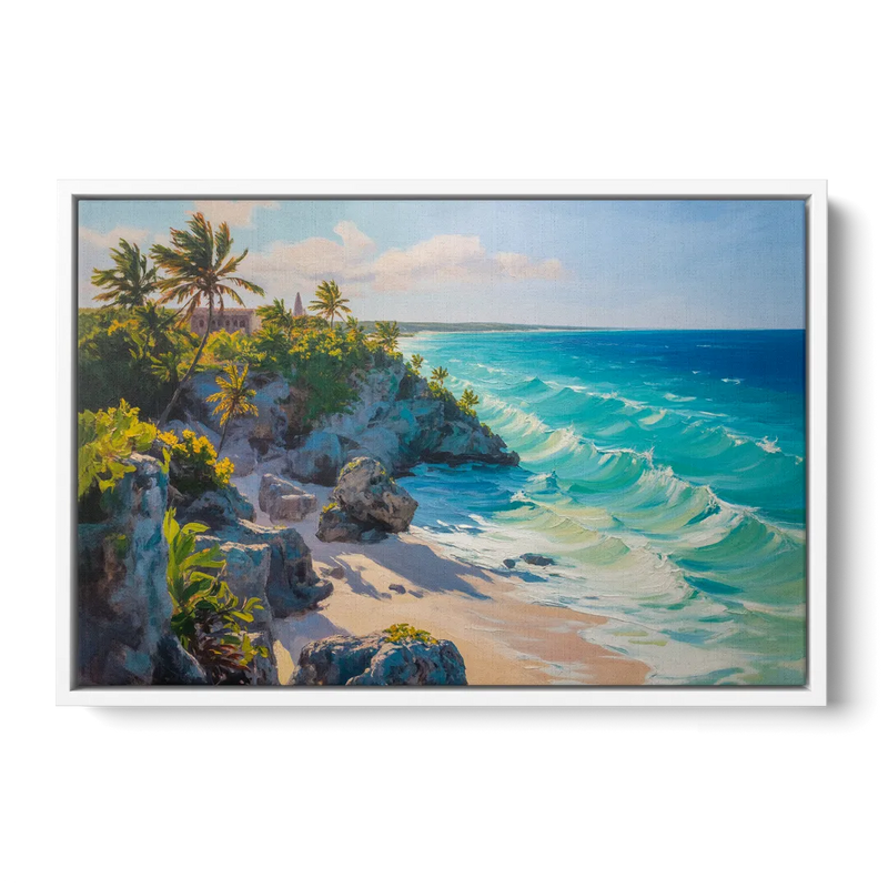 Tulum Ocean Cliffs Front - White Canvas Wall Art
