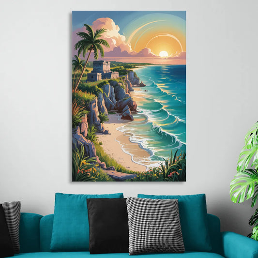 Tulum Sunrise Coast Living Room - Canvas Wall Art