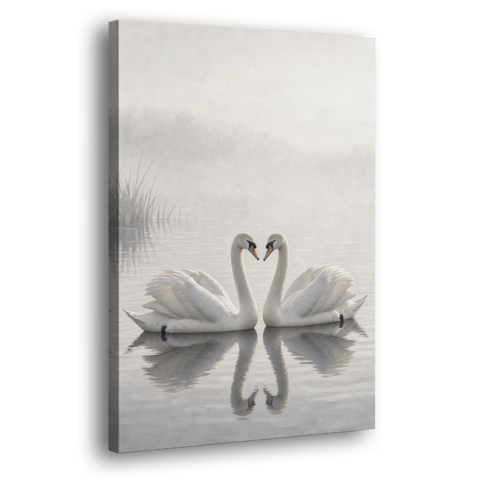 Two Black and White Swans Made for Each Other - Canvas Wall Art