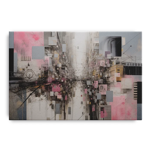 Urban Chaos Pink and Grey Abstract - Canvas Wall Art