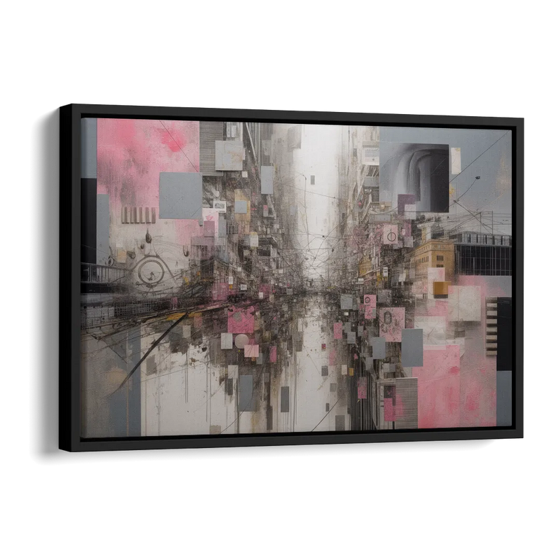 Urban Chaos Pink and Grey Abstract Side - Black Canvas Wall Art
