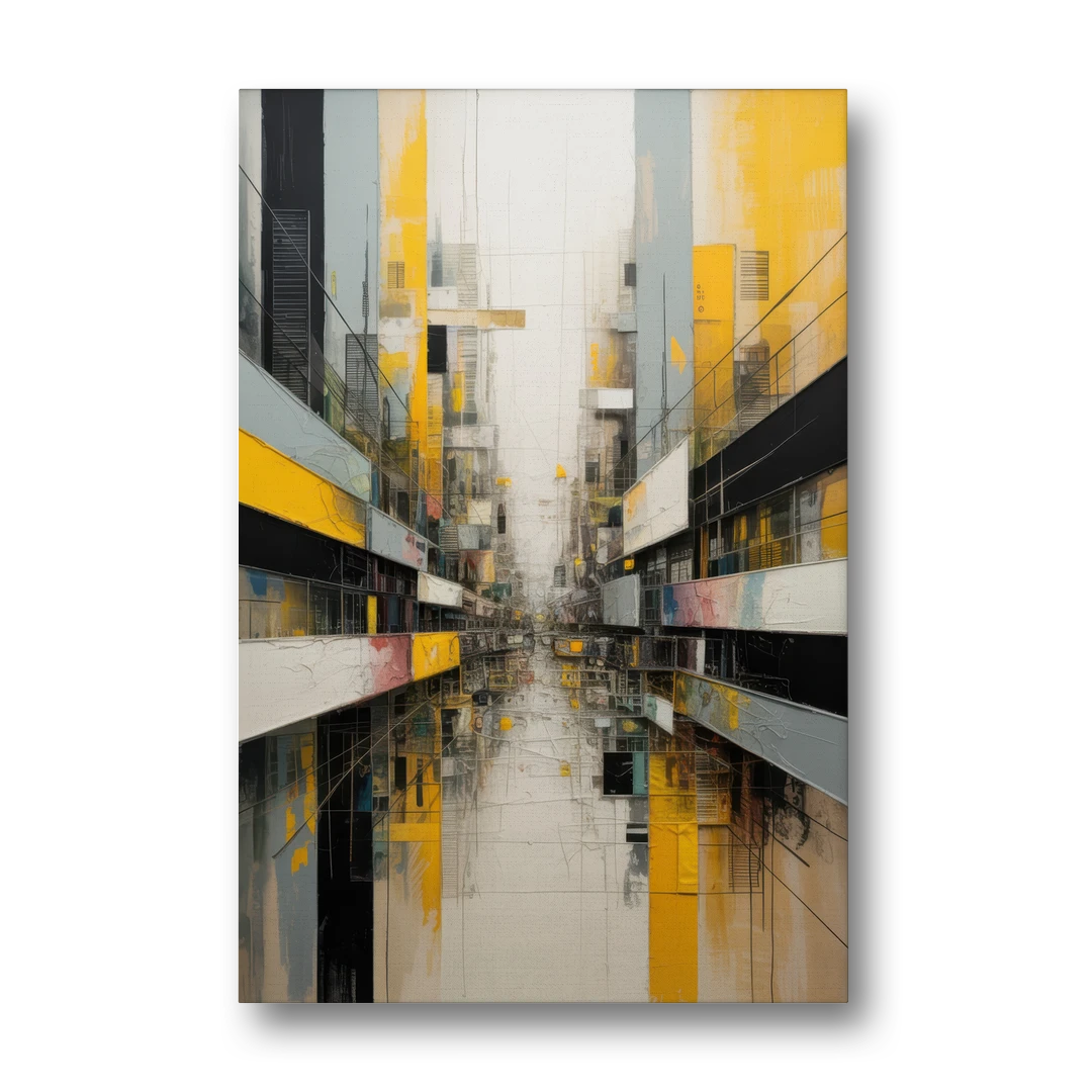 Urban Collage Yellow and Grey Abstract - Canvas Wall Art - Front