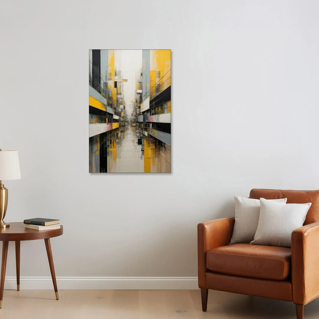 Urban Collage Yellow and Grey Abstract - Canvas Wall Art - Sofa - 24x36