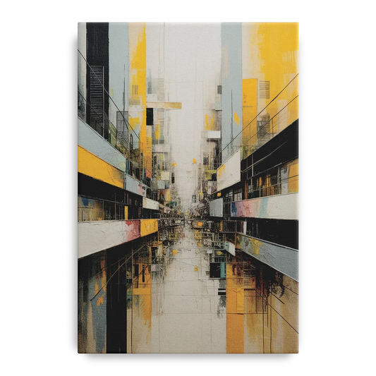 Urban Collage Yellow and Grey Abstract - Canvas Wall Art