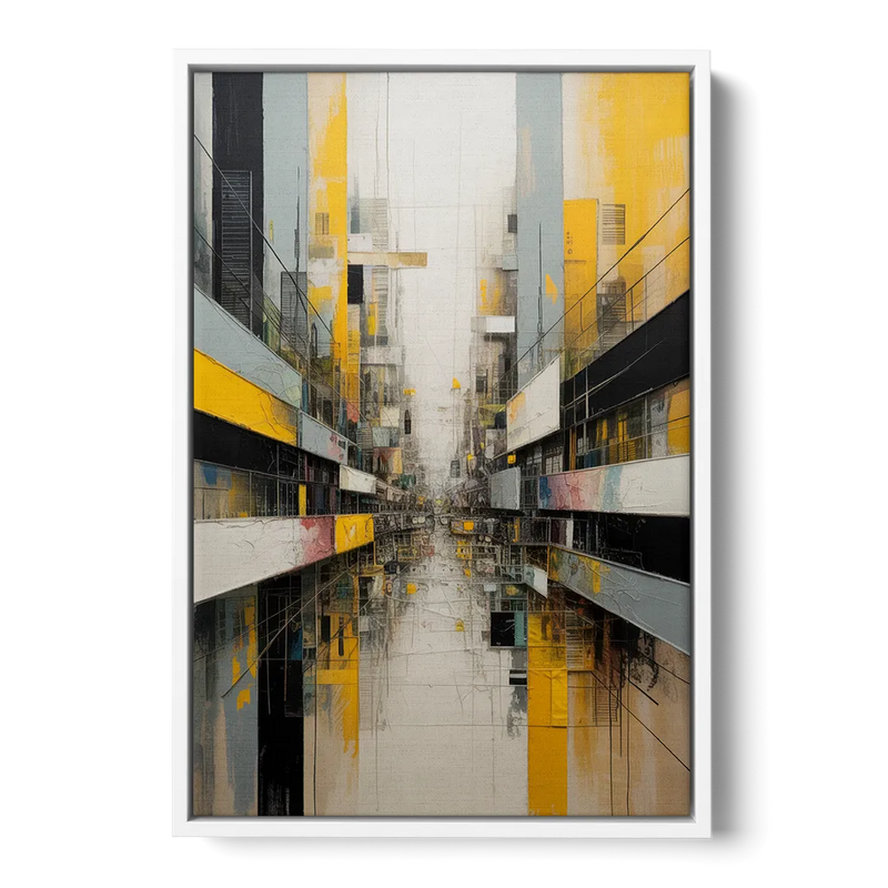 Urban Collage Yellow and Grey Abstract Front - White Canvas Wall Art