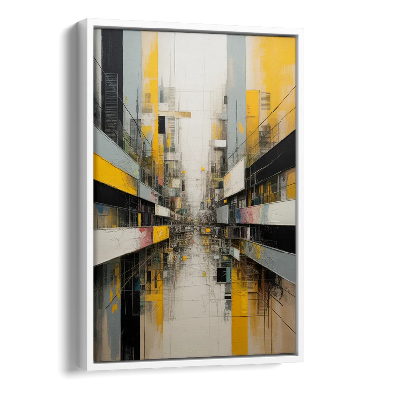 Urban Collage Yellow and Grey Abstract Side - White Canvas Wall Art