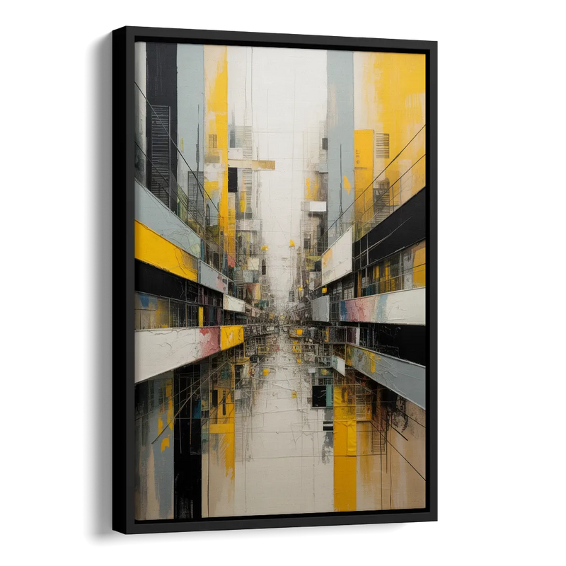 Urban Collage Yellow and Grey Abstract Side - Black Canvas Wall Art