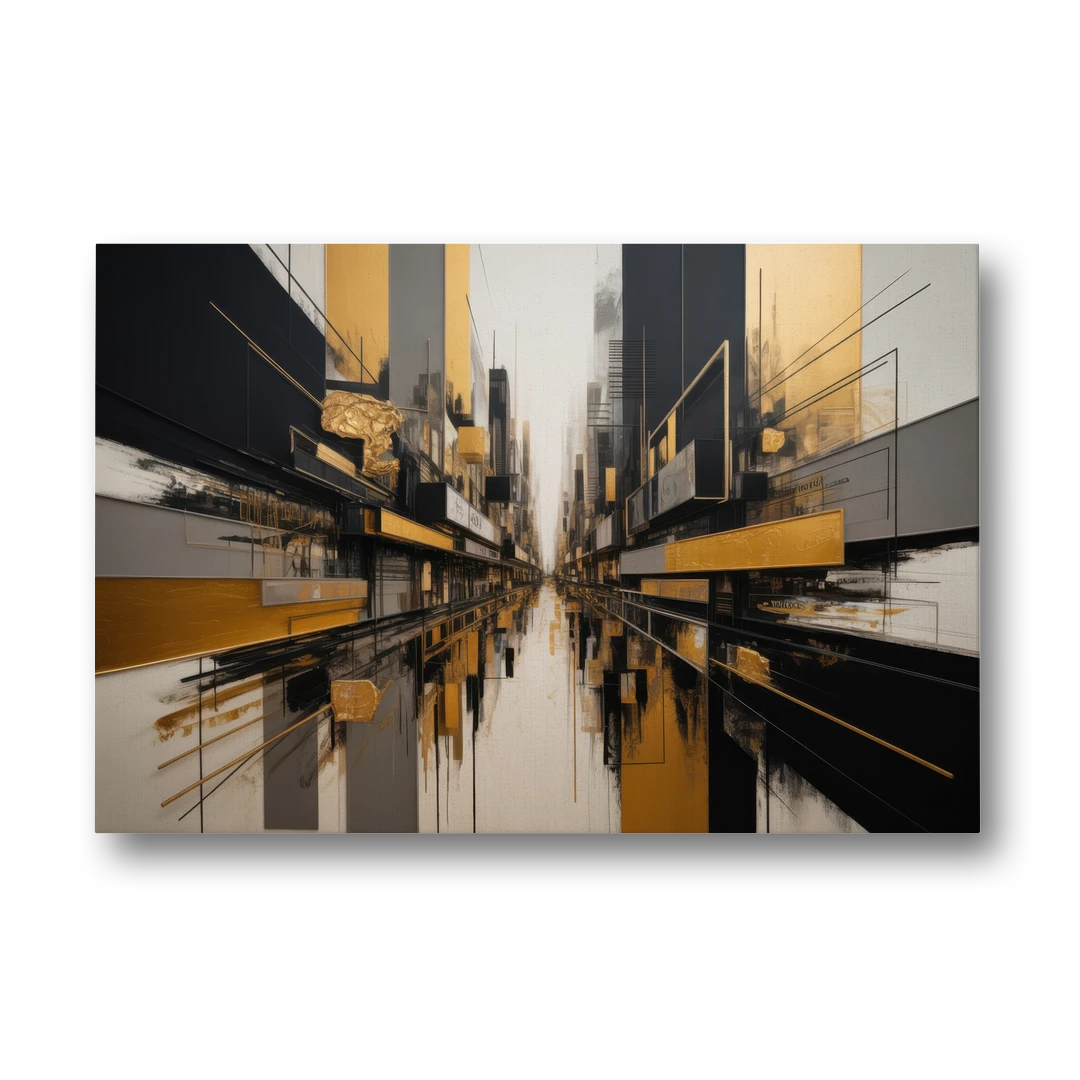 Urban Elegance in Black and Gold Abstract - Canvas Wall Art - Front